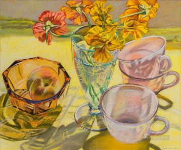 150の主題の芸術作品 Painting - キンレンカとピンクのカップ JF リアリズム静物画